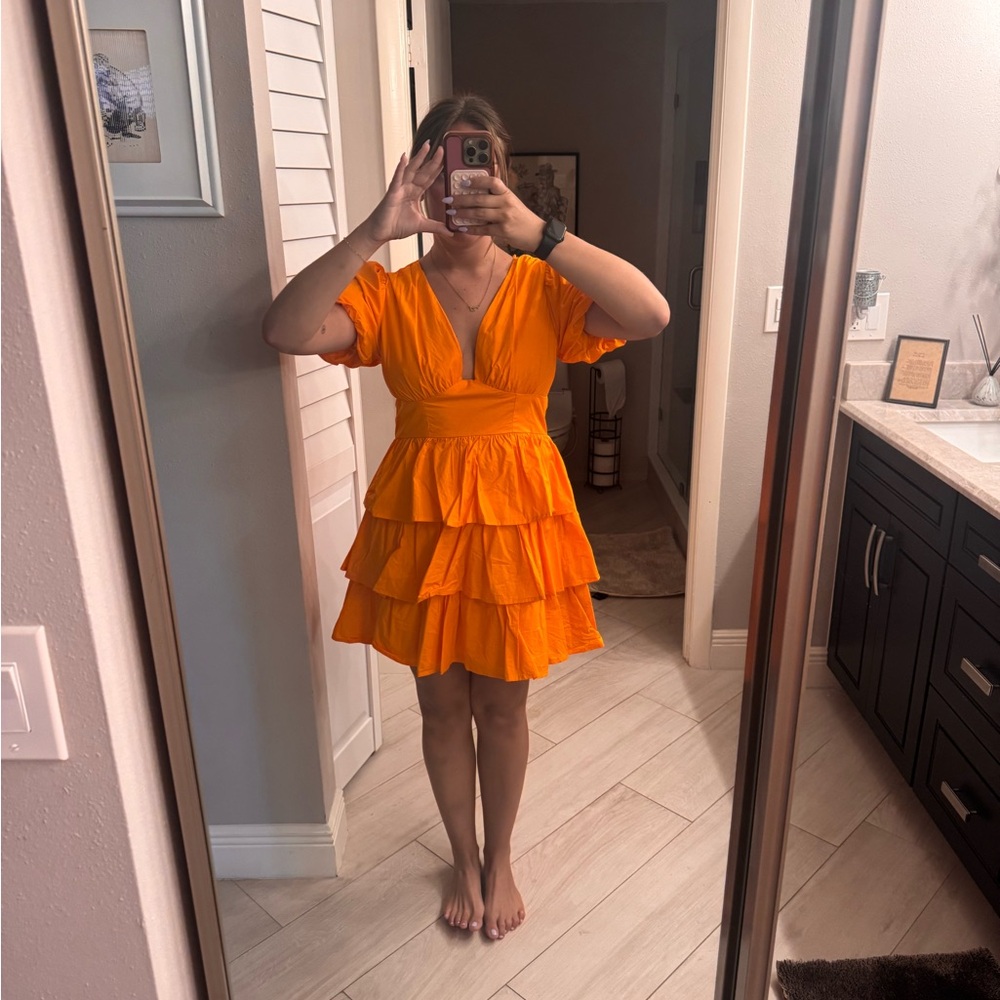 Lena Orange Tiered Mini Dress